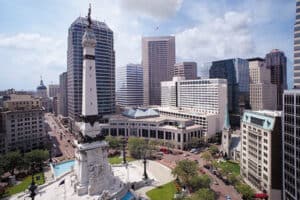 A view of downtown Indianapolis buildings.
