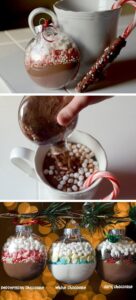 A person stirring hot coffee for a holiday setup.