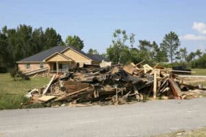 Debris and waste left over inside a house after renovations.