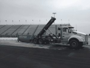 A Greenway dumpster at Indianapolis Speedway during a project
