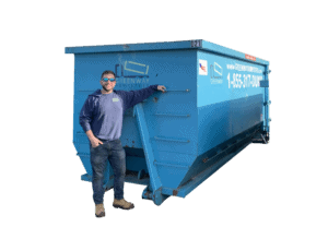 Jordan in front of a 25-yard dumpster for size comparison.