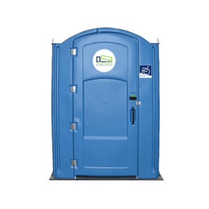 A handicap-accessible Greenway porta-potty with extra space.