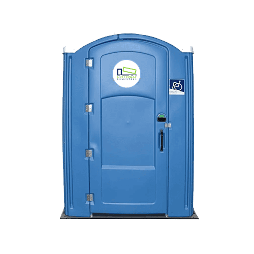A handicap-accessible Greenway porta-potty with extra space.