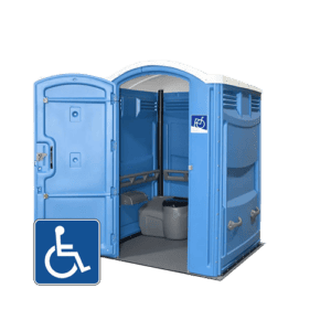 A double handicap-accessible porta-potty for large events.