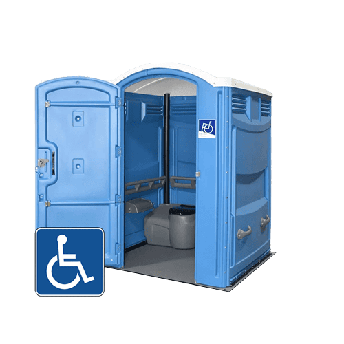 A double handicap-accessible porta-potty for large events.